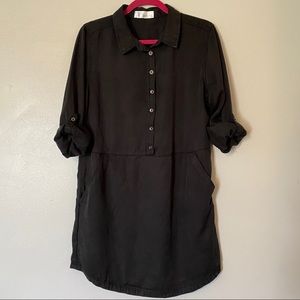 Time & Tru Sz L Black Shirt Dress Roll Tab Sleeve